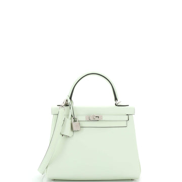 Hermes Kelly Handbag Green Swift with Palladium Hardware 25