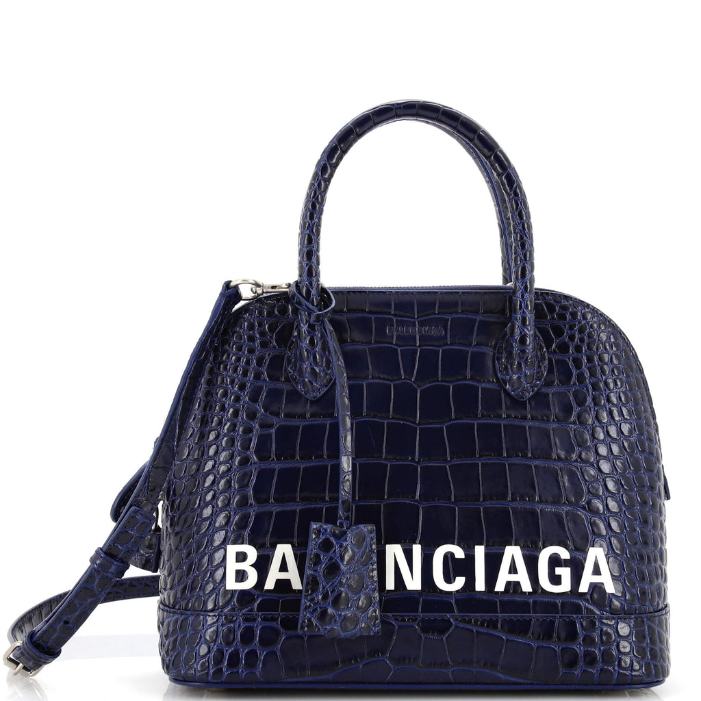 Balenciaga Logo Ville Bag Crocodile Embossed Leather Small 247897