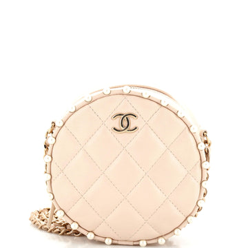 Chanel Round Clutch with Chain Quilted Calfskin with Pearl Detail