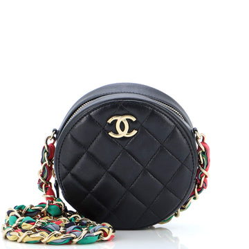 Chanel Ribbon Round Clutch With Chain Quilted Lambskin