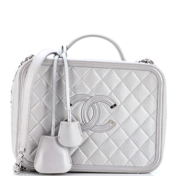 Chanel Filigree Vanity Case Quilted Caviar Large