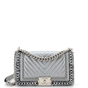 Chanel Jacket Boy Flap Bag Chevron Calfskin with Tweed Old Medium