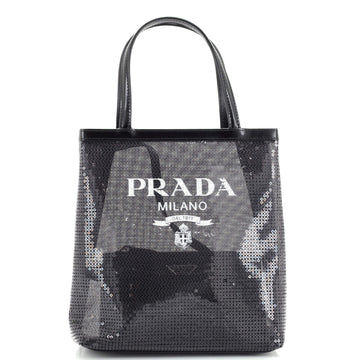 Prada Logo Open Tote Sequined Mesh Small