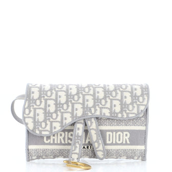 Christian Dior Saddle Slim Belt Pouch Logo Embroidered Oblique Canvas