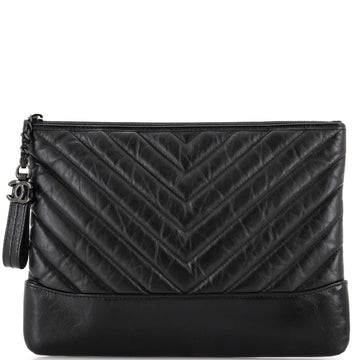 Chanel So Black Gabrielle O Case Clutch Chevron Aged Calfskin Medium