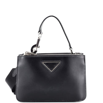 Prada Re-Edition Double Zip Top Handle Tote Brushed Leather Small