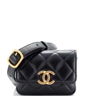 Chanel Lacquered Metal CC Flap Card Holder Belt Bag Quilted Lambskin