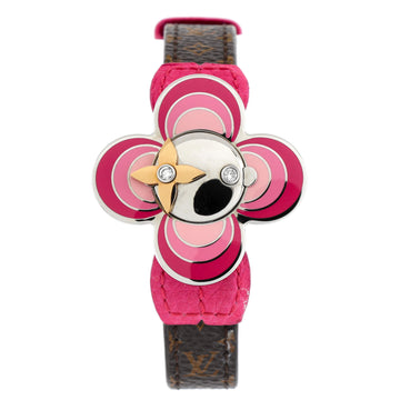 Louis Vuitton Vivienne Bijou Secret Tambour Quartz Watch Stainless Steel and Monogram Canvas with Leather, Enamel, Rose Gold and Diamonds 34