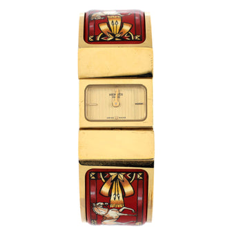 Hermes Loquet Quartz Watch Plated Metal and Printed Enamel 20