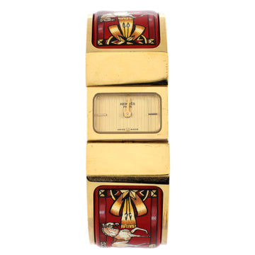 Hermes Loquet Quartz Watch Plated Metal and Printed Enamel 20