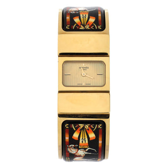 Hermes Loquet Quartz Watch Plated Metal and Printed Enamel 20