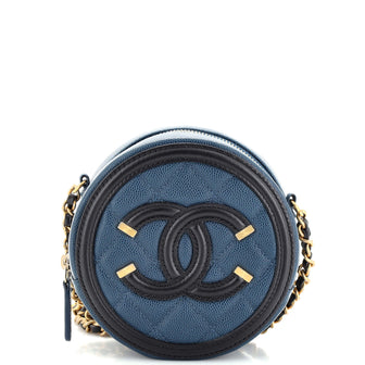 Chanel Filigree Round Clutch with Chain Quilted Caviar Mini
