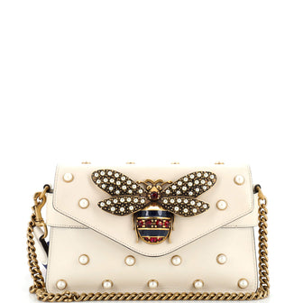Gucci Broadway Pearly Bee Shoulder Bag Embellished Leather Mini