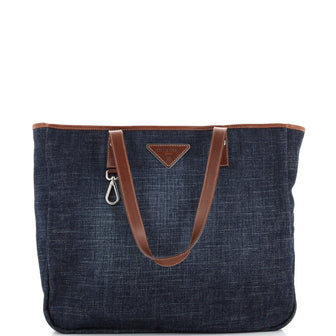 Prada Logo Shopping Tote Denim Large