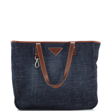 Prada Logo Shopping Tote Denim Large