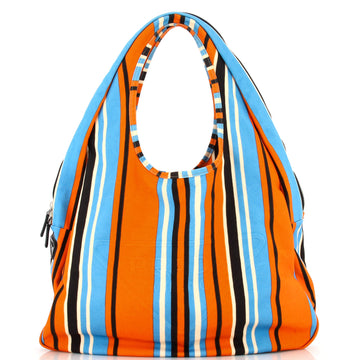 Prada Slouchy Hobo Striped Canvas
