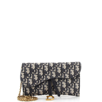 Christian Dior Saddle Chain Wallet Oblique Canvas
