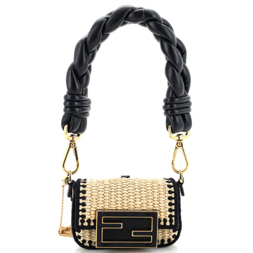 Fendi Chain Baguette Charm Bag Raffia and Leather Nano