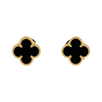 Van Cleef & Arpels Sweet Alhambra Stud Earrings 18K Yellow Gold and Onyx