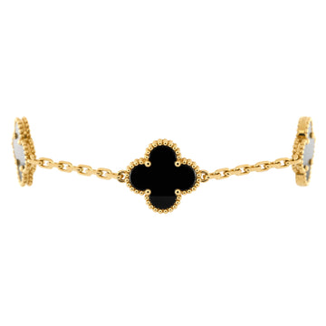 Van Cleef & Arpels Vintage Alhambra 5 Motifs Bracelet 18K Yellow Gold and Onyx