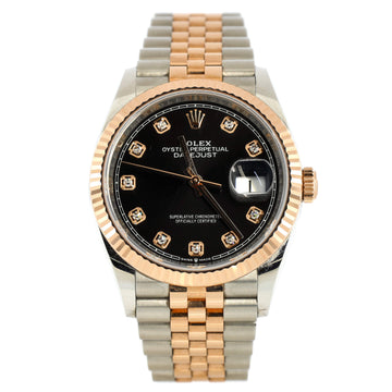 Rolex Oyster Perpetual Datejust Automatic Watch Stainless Steel and Rose Gold with Diamond Markers 36
