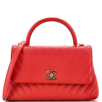 Chanel Coco Top Handle Bag Chevron Caviar Small