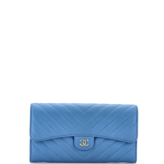 Chanel CC Gusset Classic Flap Wallet Chevron Caviar Long
