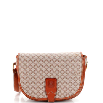 Celine Vintage Saddle Flap Shoulder Bag Macadam Coated Canvas Small