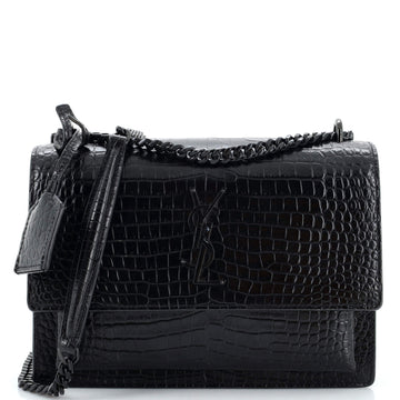Saint Laurent Sunset Crossbody Bag Crocodile Embossed Leather Medium