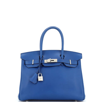 Hermes Birkin Handbag Blue Swift with Palladium Hardware 30