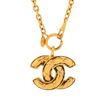 Chanel Vintage Quilted CC Pendant Necklace Metal Large