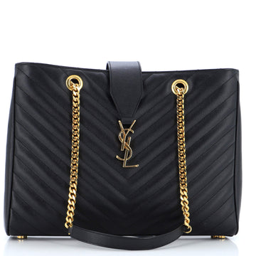 Saint Laurent Classic Monogram Shopper Matelasse Chevron Leather Large