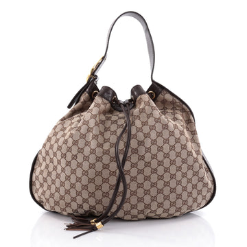 Gucci Interlocking Icon Drawstring Hobo GG Canvas Large Brown 2482101