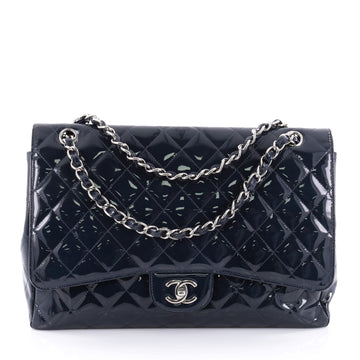 Chanel Classic Single Flap Bag Quilted Patent Maxi Blue