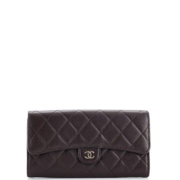Chanel CC Gusset Classic Flap Wallet Quilted Caviar Long