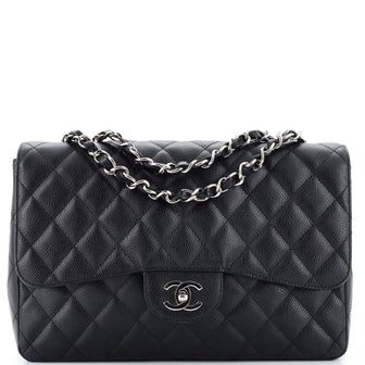 Chanel Vintage Classic Single Flap Bag Quilted Caviar Jumbo