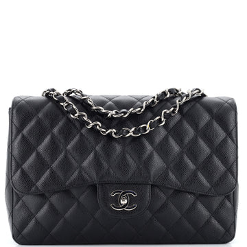 Chanel Vintage Classic Single Flap Bag Quilted Caviar Jumbo