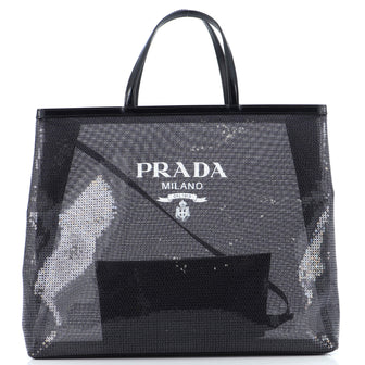 Prada Logo Open Tote Sequined Mesh Large