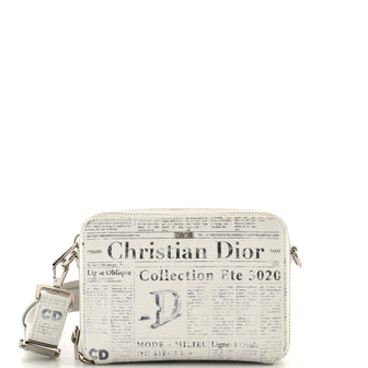 Christian Dior Daniel Arsham Double Zip Crossbody Pouch Newspaper Print Leather