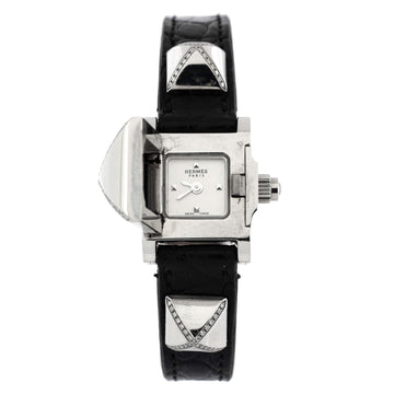Hermes Medor Quartz Watch Stainless Steel and Alligator with Diamonds 16