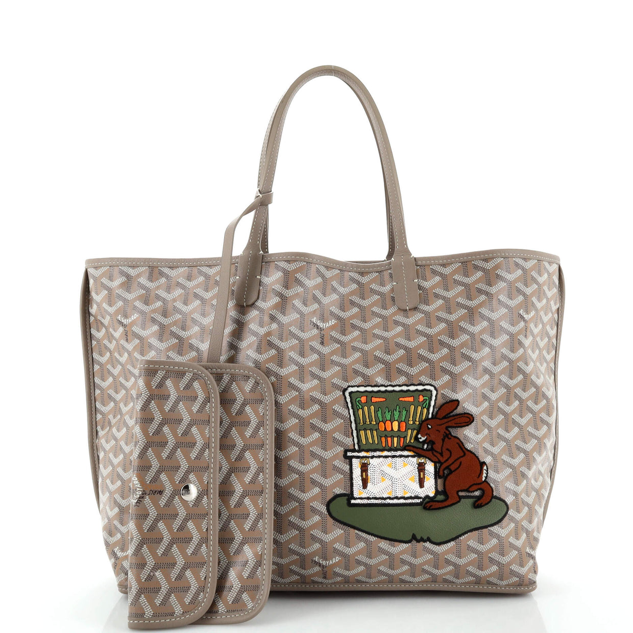 Goyard Anjou Reversible Tote Embroidered Coated Canvas PM Neutral 2483705