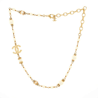 Chanel CC Station Short Necklace Faux Pearls and Metal with Crystals