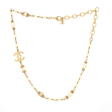 Chanel CC Station Short Necklace Faux Pearls and Metal with Crystals