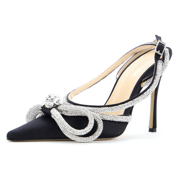 Mach & Mach Women's Double Bow Ankle Strap Pumps Satin 110