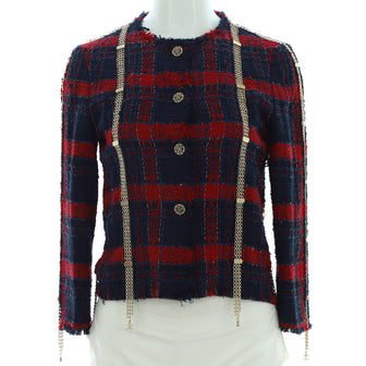 Chanel Women's Vintage CC Pending Chains Button Up Jacket Tweed