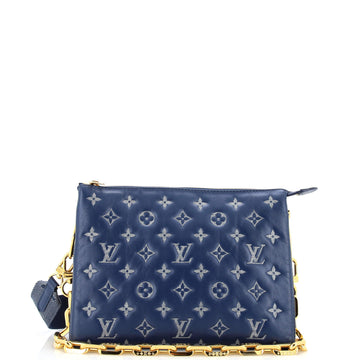 Louis Vuitton Coussin Bag Denim Printed Monogram Embossed Lambskin PM