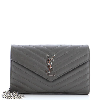 Saint Laurent Classic Monogram Wallet on Chain Matelasse Chevron Leather Medium