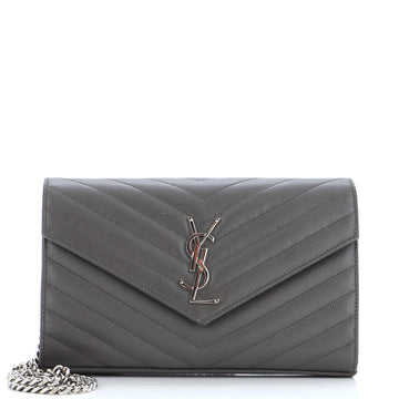 Saint Laurent Classic Monogram Wallet on Chain Matelasse Chevron Leather Medium