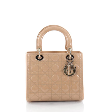 Christian Dior Lady Dior Handbag Cannage Quilt Patent Medium Neutral 2485701