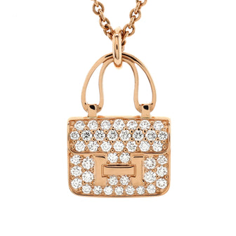 Hermes Amulettes Constance Pendant NM Necklace 18K Rose Gold and Diamonds
